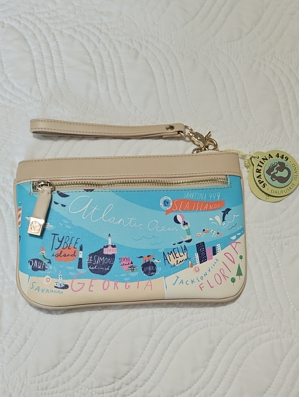 Spartina 449 Coastal Map Wristlet in Light Blue and Cream